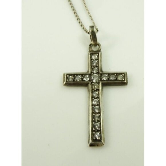 Cross Necklace French Silver on Chain Necklace - Picture 4 of 9